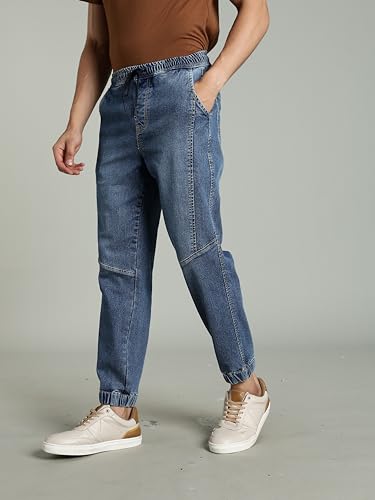Image of INKD Men's Regular Fit Joggers - Mid -Rise | Cotton Blend | Stretchable Fabric| Elasticated Waistband | Jeans for Men (Available in Plus Sizes)
