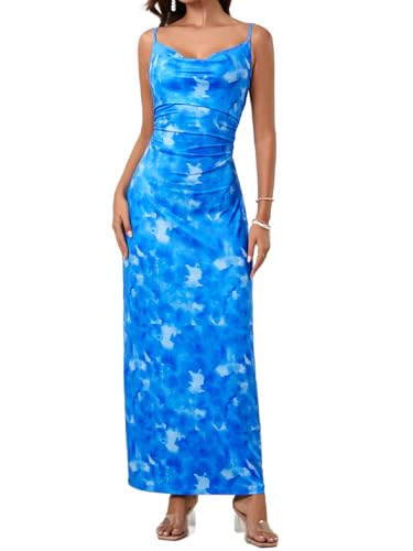 Milumia Women's Floral Backless Maxi Dress - Lace Up Spaghetti Strap Bodycon Summer Dress