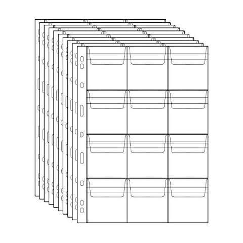 Coin Pocket Pages - 12 Pockets Standard 9-Hole Coin Pocket Inserts Collecting Sleeves for Coins 10 Sheets CS03112 Cover