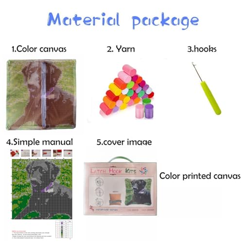 Image of Black Dog Labrador DIY Latch Hook Pillow Kit for Adults Throw Pillow Cover with Printed Canvas Crochet Yarn Needle Craft Handmade Cushion for Home Sofa Decoration 43x43cm