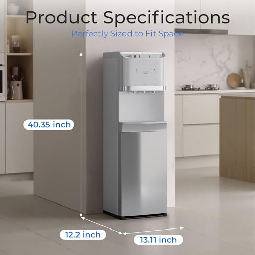 Image of Tehanld Bottom Loading Water Cooler Dispenser for 5 Gallon Bottles,Stainless Steel Water Cooler with 3 Temperature -Hot, Cold & Room,Child Safety Lock,Ideal for Home and Office, Satin Silver