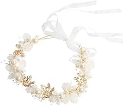 Flower Crown for Girls & Women | Pearl Tiara for Kids 6+ Years & Bridal Wear | Gold Princess Crown for Party Dress Up, Weddings, Birthdays & Special Occasions | Elegant Hair Accessories