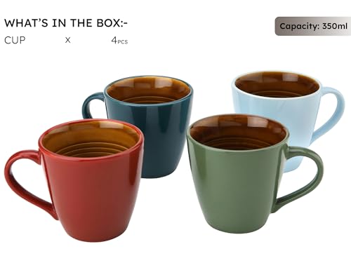 Image of Bodhi House Handcrafted Ceramic Coffee Mug Set of 4 Pieces (350 Ml), Stoneware Tea Cup, Microwave Safe Large Milk Mug, Glossy Finish, Ideal for Daily use, Casual Gatherings and Gifting, Multicolor
