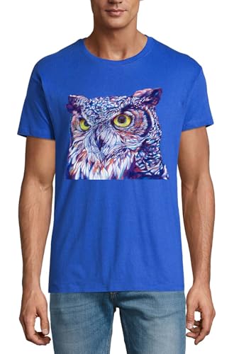 T-shirt hibou majestueux violet homme coton bleu royal col rond graphique