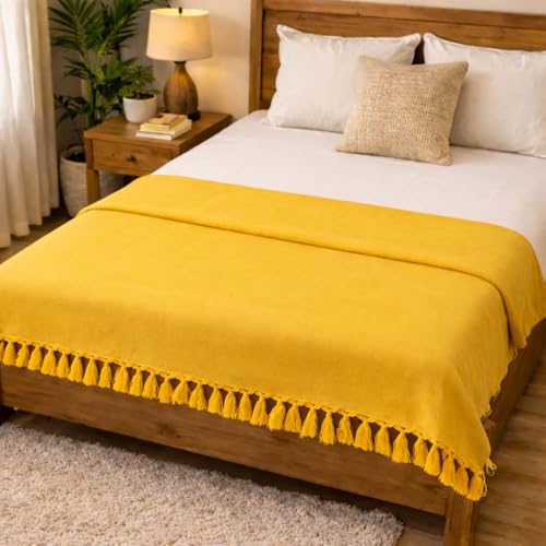 Image of OKTIC Bhagalpuri Chadar Original Combo Pack Set of 2 (Yellow Olive) | Eco Friendly Cotton Top Sheet for Summer Comfort, Skin Friendly Odhne Wali Chadar Bedsheet