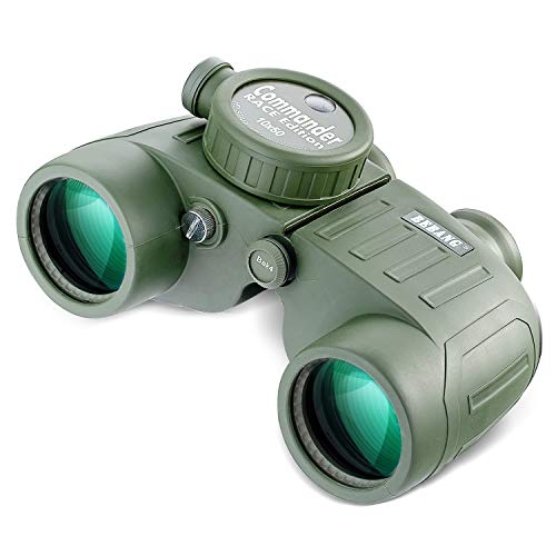 Binoculares con Brújula y Telémetro, Prismáticos Impermeables 10X50 para Adultos BAK4 Prism FMC Lens
