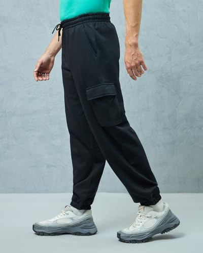 Image of Bewakoof Heavy Duty 1.0 Men's Solid Super Loose Fit Cotton Blend Cargo Joggers