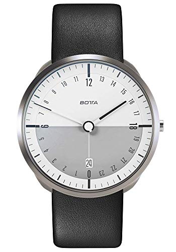 botta Herren-24H-Stunden-Uhr Schweizer Quarzwerk mit Lederarmband TRES 24 (40 mm, Weiß)