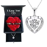 YEETONDA Engraved 'I LOVE U' Anniversary necklace for Women, 1 Carat Moissanite Diamond Heart Necklace, Birthday Gifts for Girlfriend Wife, Love Necklaces for Women