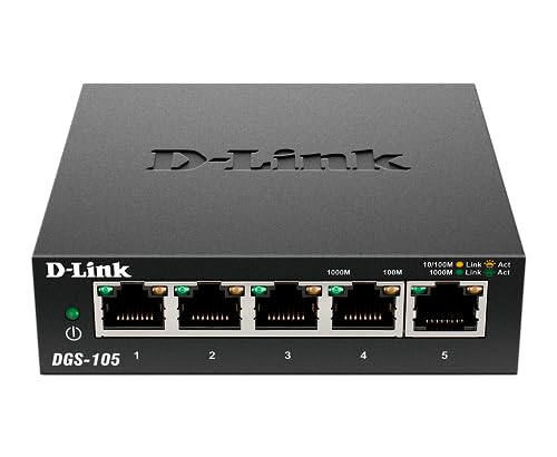 Image of D-Link Ethernet Switch, 5 Port Gigabit Unmanaged Metal Desktop Plug and Play Compact (DGS-105 /RE) (Renewed)
