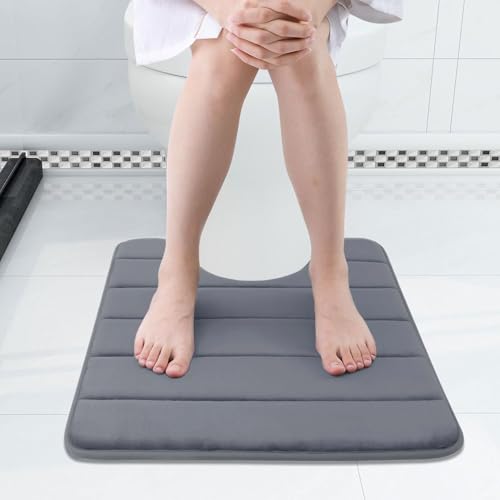 Image of Buganda Memory Foam Contour Toilet Bath Rug, U-Shaped Non Slip Absorbent Thick Soft Washable Bathroom Rugs, Floor Carpet Bath Mat for Bathroom Sink Toilet (20 inch x 24 inch, Dark Grey)
