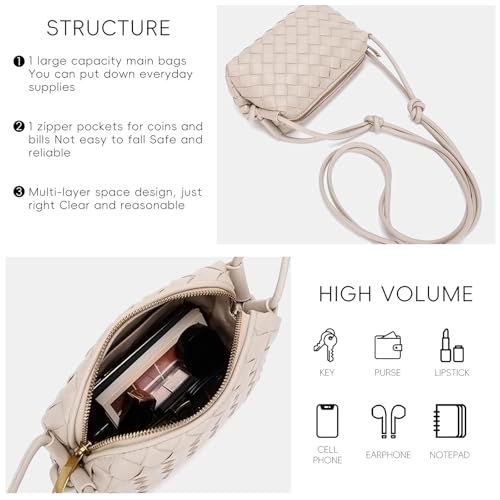 Woven Crossbody Bags for Women - Lightweight Vegan Leather Shoulder Purse with Zipper Closure4