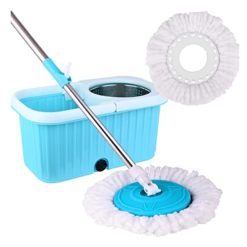 Image of Mumma's LIFE Plastic Spin Mop Bucket, Moppers for Cleaning Floor, Mop Set Extendable Handle, Removable Wringer 360 with Floor Cleaner Mopping Stick (Square Mop Set)