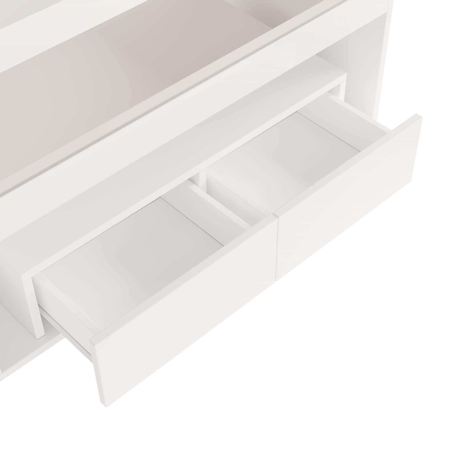 EURHCIO Table Basse Salon Blanche 50x100x40cm,Table D'appoint Brillante,Meuble Bas Rangement avec Lampe LED Réglable,2 Grands Tiroirs,Plateau en Verre,pour Bureaux Appartements (A, Blanc)