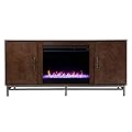 Southern Enterprises Dibbonly Color Changing Fireplace with Media Storage in Brown/Matte Silver