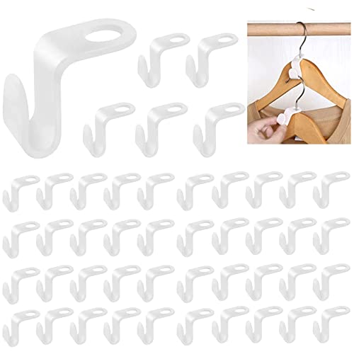 60 Pcs Hanger Hooks Space Saving Hangers Multi-layer Stackable Hangers Space Savers Hooks Hanger Extender Clips Cascading Clothes Hooks for Wardrobe Clothes Organiser White