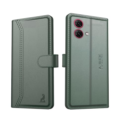Image of AIBEX Compatible for Motorola G84 5G Flip Cover Leather Finish with Magnatic Closure | Inside TPU with Card Pockets | Wallet Stand | Complete Protection Flip Case -Green