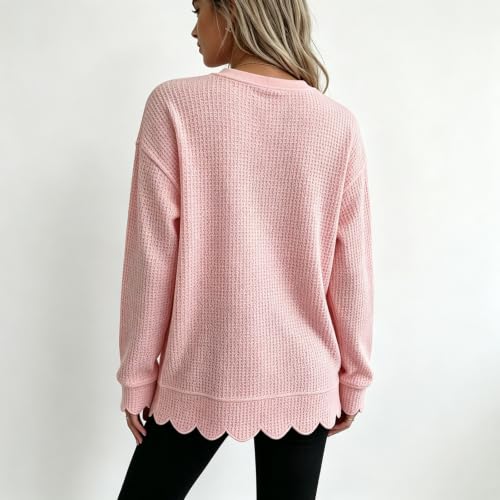 Crewneck Sweatshirts Women Waffle Oversized Vintage Scalloped Sweatshirt - image 3