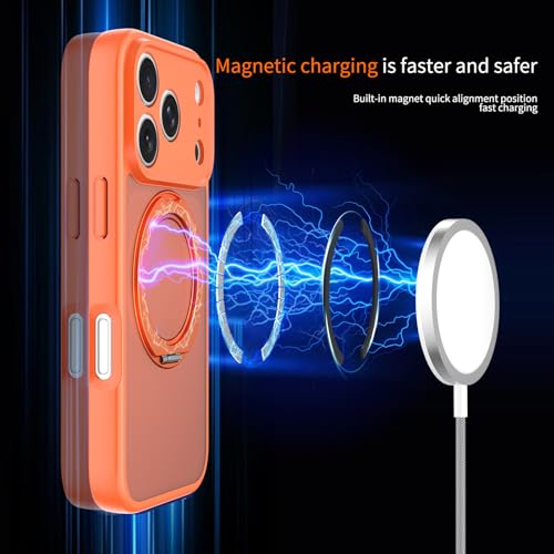 Image of Magnetic Case for iPhone 17 Pro With Magnetic Ring Stand, [Compatible with Magsafe] [Military Grade Drop Protection] Shockproof Phone Cover for iPhone 17 Pro Full Camera Protection 6.3 inch Orange