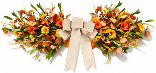 24 inch Fall Front Door Teardrop Swag Artificial Daisy Table Centerpiece