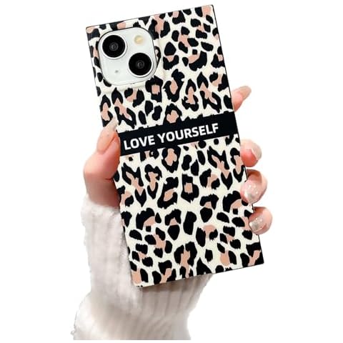 YonMeet Rectangle Retro Leopard Print Phone Case for iPhone 15,Cute Cheetah Pattern Soft TPU Shockproof Rectangle Edge Matte Finish Cases Cover for Women Girls 6.1inch Cover