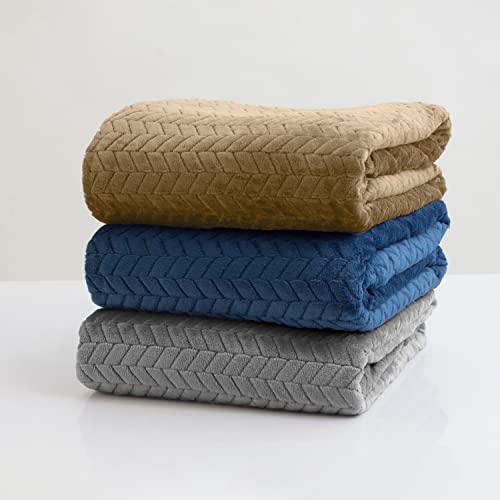 Image of Elegant Comfort Lightweight Printed Throw Blanket- All Season, Ultra Soft, Cozy and Plush- Decorative Throw Blankets, Perfect for Lounging, 50 x 70 inches, Chevron Mocha, Throw Blanket