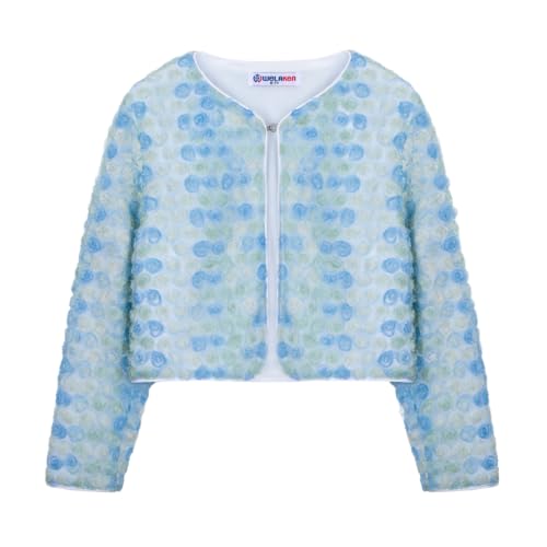 Image of Girls Cotton Knit Shrug Cardigan with Long Sleeve Ruffle Hem