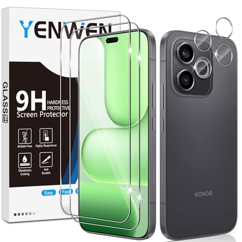 Yenwen Verre Trempé pour Honor 600 Lite 5G, 2 Pièces Protection écran Film et 2 Pièces Caméra Arrière Protecteur, 2.5D Vitre Protecteur, Anti Rayures, Dureté 9H Glass HD, Sans Bulles