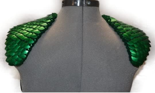 Scale Mail Epaulettes in Knitted Dragonhide Armor -Green
