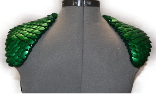 Scale Mail Epaulettes in Knitted Dragonhide Armor -Green3