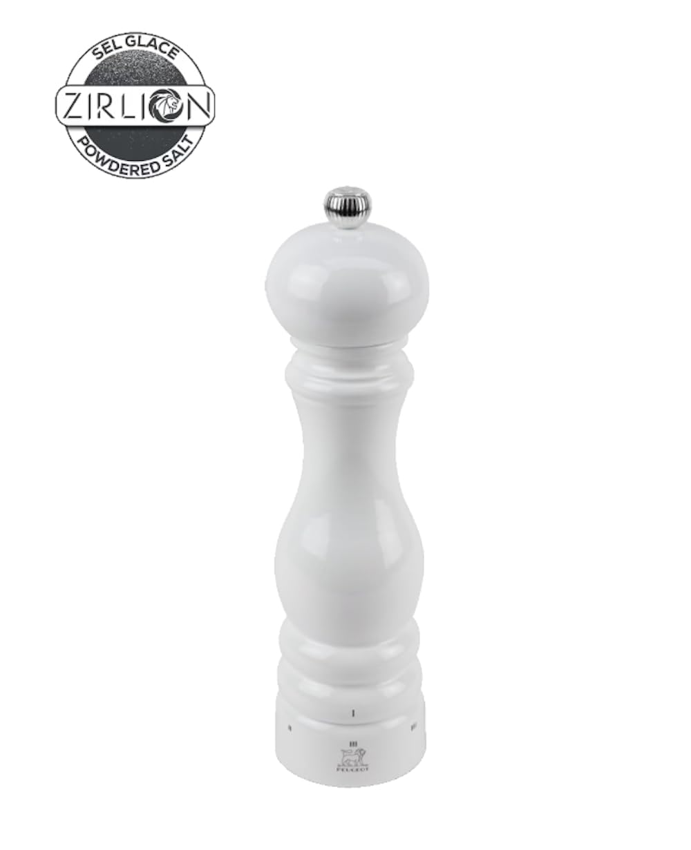 PEUGEOT - Salzmühle Paris u‘Select 22 cm - 6 voreingestellte Mahlgrade - Innovatives Zirlion-Mahlwerk für pulverfeines Salz - Aus PEFC-zertifiziertem Holz - Französisches Know-how - Weiß lackiert