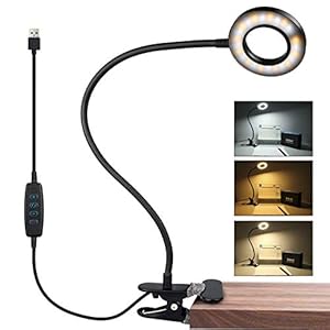 Semlos USB Lampe de Bureau à Pince, 3 Modes d’Éclairage &10 Niveaux de Luminosité Lampe Bureau Led USB, Dimmable USB Clip Lampe de Chevet, Flexible à 360°Lampe Lecture pour Lire au Lit