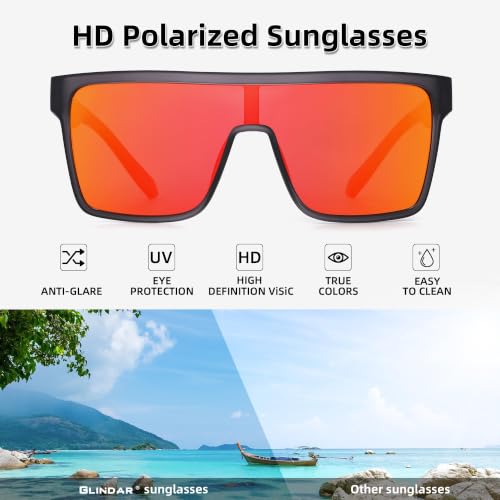 Image of GLINDAR Polarized Sunglasses Men Flat Top Womens, Oversized Square Shield | One Piece,Trendy,Lightweight,Driving