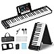 Rhymo Dance Folding Piano Keyboard 61 Keys Portable Electric Keyboard Wood Grain Semi-Weighted Touch Sensitive with Storage Bag for Beginner