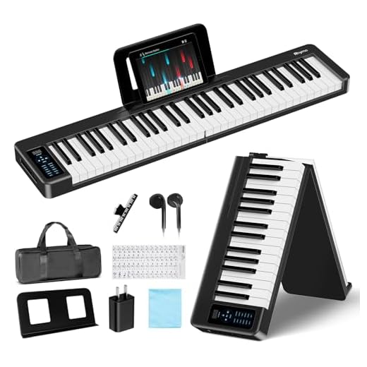 Rhymo Teclado Piano Plegable, 61 Teclas Piano Eléctrico Sensible, Teclado Eléctrico Portátil Contrapesado con Bluetooth MIDI, Teclado Digital Plegable para Principiantes, Viajar