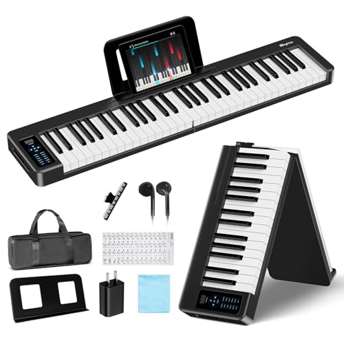 Rhymo Clavier de piano pliable de danse 61 touches, clavier électrique portable, grain de bois,...