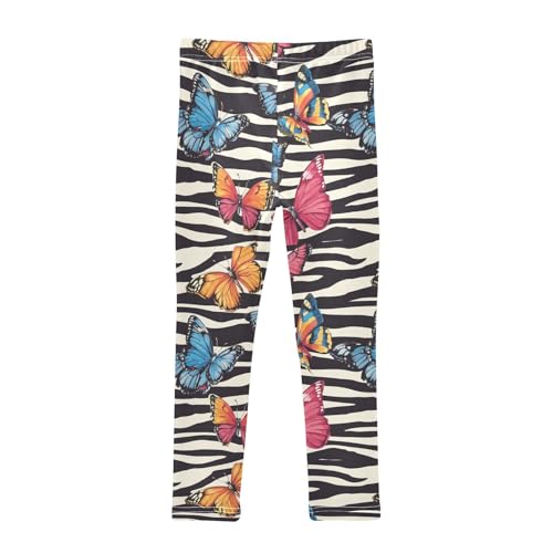 Boccsty Colorful Butterflies Zebra Stripes Girls Leggings Kids Yoga Pants Dance Active Tights 4T2