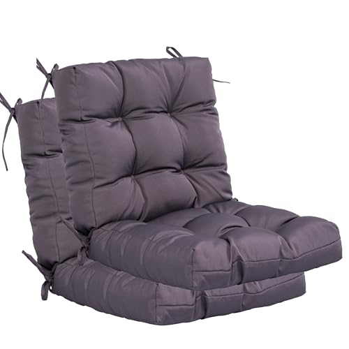 Image of QILLOWAY Outdoor Chair Cushion for Patio Furniture, Waterproof Patio Cushions Set of 2 with Ties, Fade Resistant Replacement Pads for Outdoor Rocking Chairs,Dark Grey