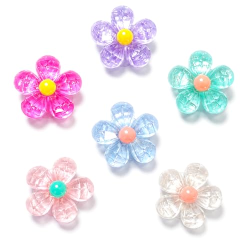 Breloques de sabots à dos PVC souple : 6 fleurs acrylique transparent antichoc