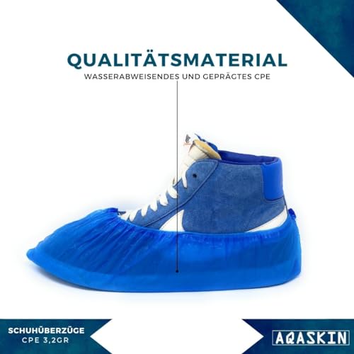 AQASKIN Beständige Einweg-Überschuhe 3,2 g – Einweg-CPE-Schuhe – PSA – Persönliche Schutzausrüstung – Haushaltsreinigung – Gartenarbeit – Farbe BLAU