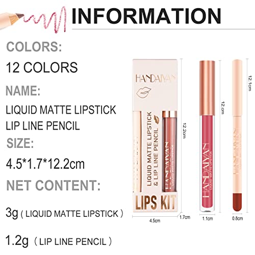 Easilydays Matte Lip Liner Pen And Velvet Lipstick Set, 12 Colors Lip Stain Long Lasting Waterproof, Non-Drying, Non Fading, Non-Stick Cup Lip Gloss High Pigment Red Peach Pink Apricot Amber Lip Gloss For Women Girls Lip Makeup (#08) #TOP5