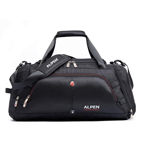 Alpen Swiss Cervino Duffel - Water Resistant Durable 1680D Carry On Travel Duffel Bag Gym Sports Bag with Shoes Compartment - 10.5 Gallons - 40 Liters - Black Exclusive
