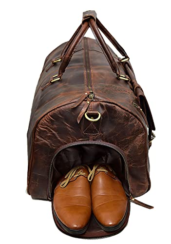 20" Large leather Travel Bag Duffel with Leather Toiletry bag Gym sports flight cabin bag Leather Holdall Overnight Weekend Large luggage bag Travel Toiletry Combo 7