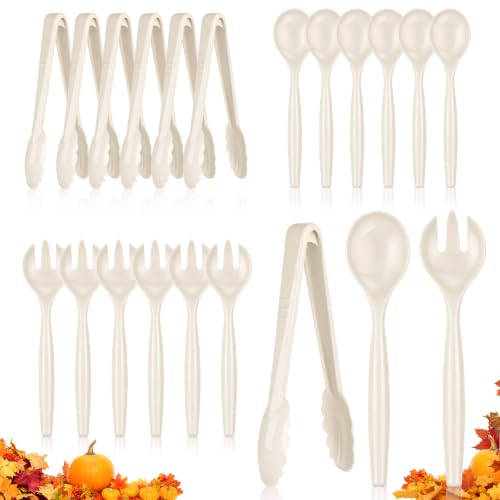 Mwellewm 18Pcs Ivory Plastic Serving Utensils Set for Thanksgiving Day Fall