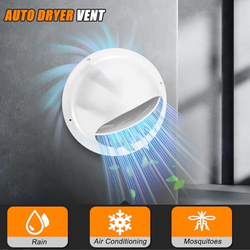 Image of Matework Dryer Vent Cover Outside, 4 Inch Stainless Steel Round Dryer Vent, Auto-Open Wall Vent, White (Pack of 2)