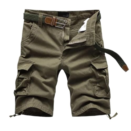 Short cargo kaki homme en coton multipoches sans ceinture
