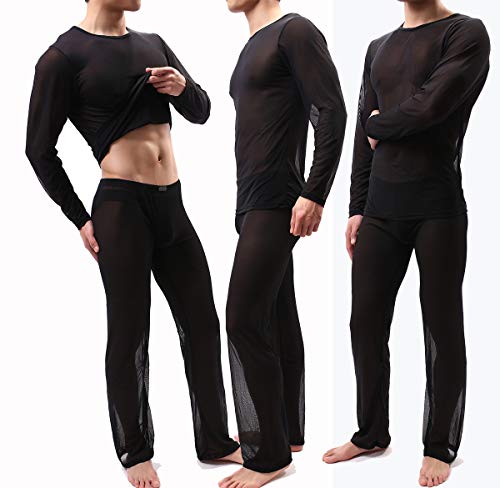 Sexy Men Pajamas Sets See Through Ice Silk T-Shirt & Pants Pajama Sexy Male Pajamas Sleepwear4