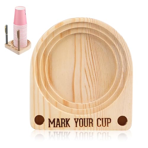 XLIUAX Cup Holder with Marker Slot Wooden Drink Organizer with Marker Slots Mark Your Cup for Party Birthdays BBQs Holiday Gatherings Fit a Variety of Disposable Cups Sizes