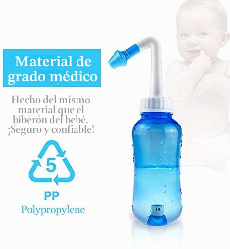Miniatura 2 de Waterpulse Neti Pot Sinus Botella De Enjuague 300 Ml, Limpiador De Nariz, Con 30 Paquetes De Sal Y Un Termómetro, Del Limpiador Nasal Riego A Presión Para Adultos Y Niños, Sin Bpa,Azul