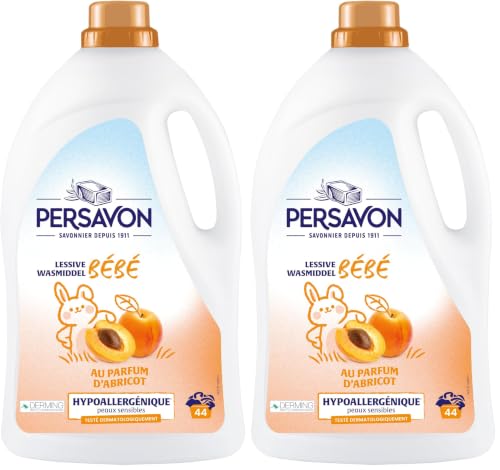 Persavon - Lessive Bébé, à l'Extrait d'Abricot BIO, Hypoallergénique, Peaux Sensibles, Sans Colorant - 2000 ml (Lot de 2)